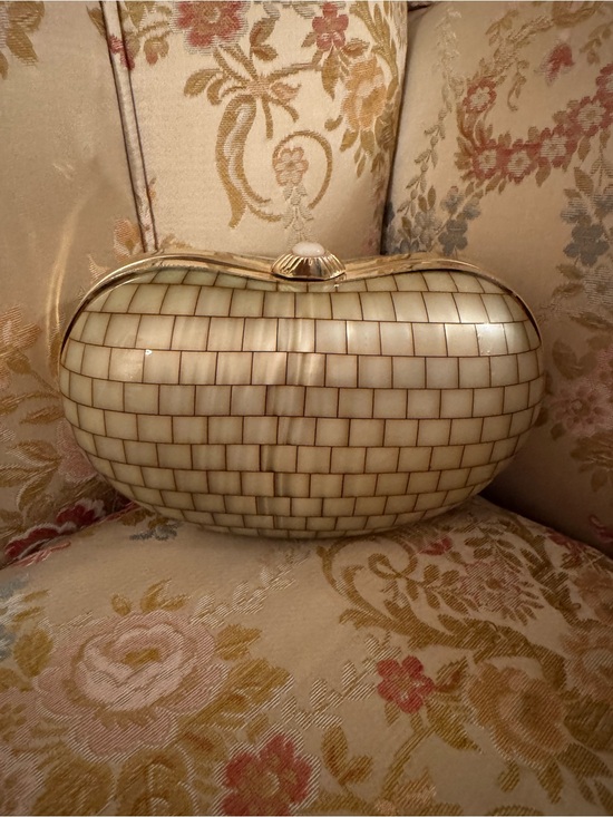 Handbags - Vintage Mother Of Pearl Lucite Clutch Bag Evening Purse Gold Ivory